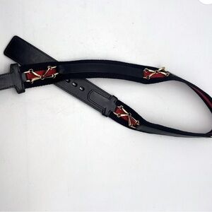 J. Mclaughlin Black Red Gold Fabric Woven Equestrian Fashion Belt